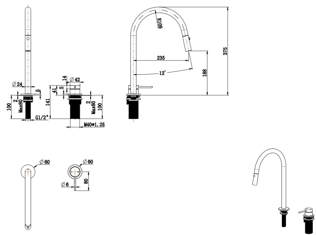 Mica Pull-Out Hob Mixer Set - Neche Interiors