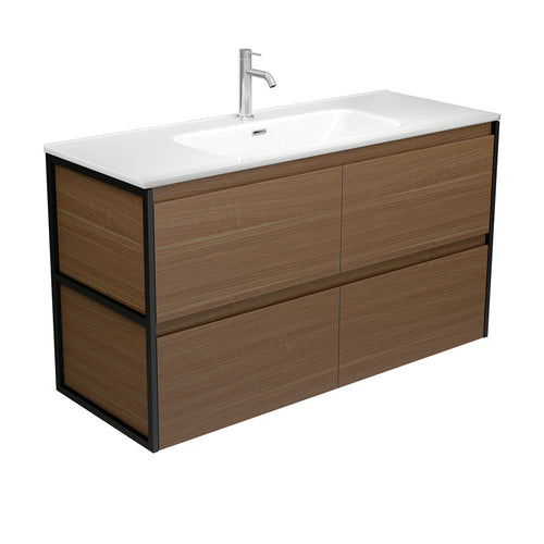 Joli Amato 1200 Walnut Wall-Hung Vanity, Matte Black Frames