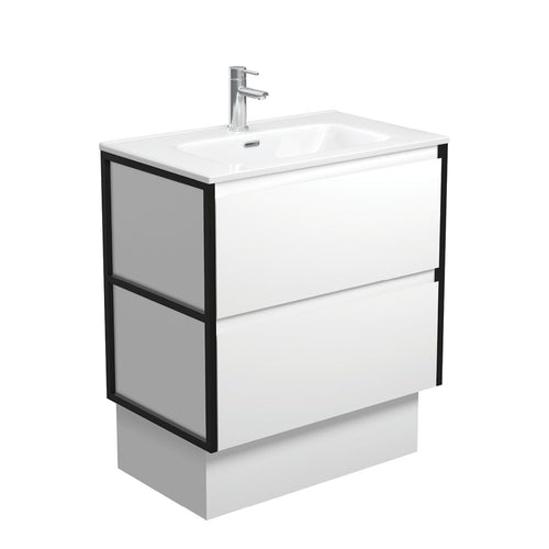 Joli Amato 750 Satin White Vanity On Kick, Matte Black Frames