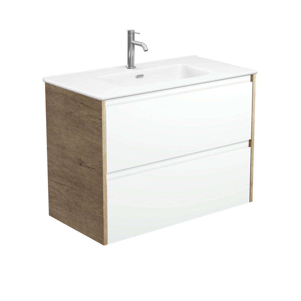 Joli Matte Amato Satin White Wall Hung Vanity with Scandi Oak Panels