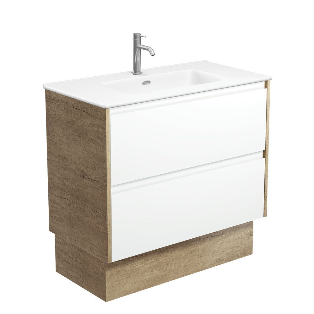 Joli Matte Amato Satin White Vanity On Kickboard with Scandi Oak Panels