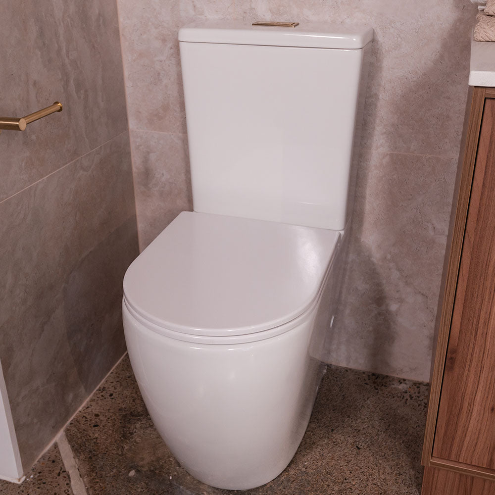 Alix Back-to-Wall Toilet Suite, Gloss White with Slim Seat - Neche Interiors