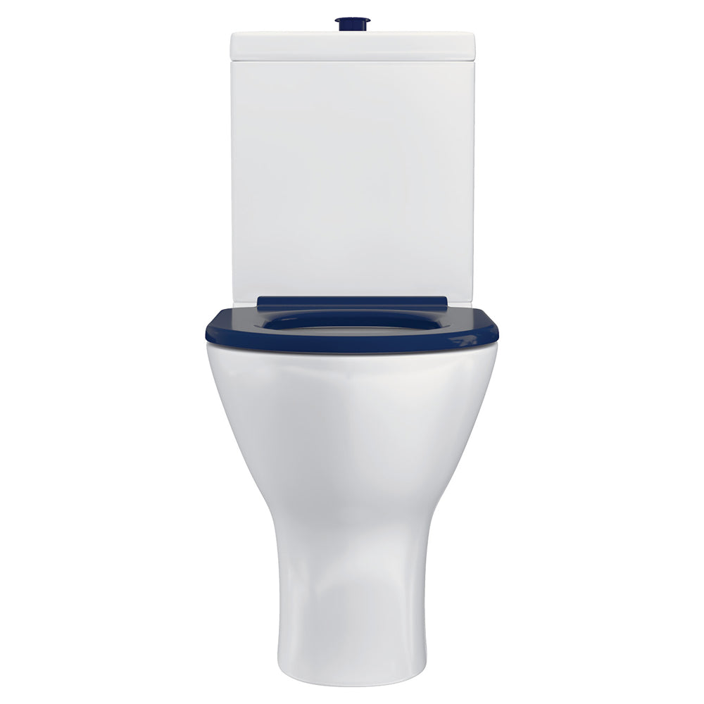 Delta Care Back-to-Wall Toilet Suite, Gloss White with Blue Seat - Neche Interiors