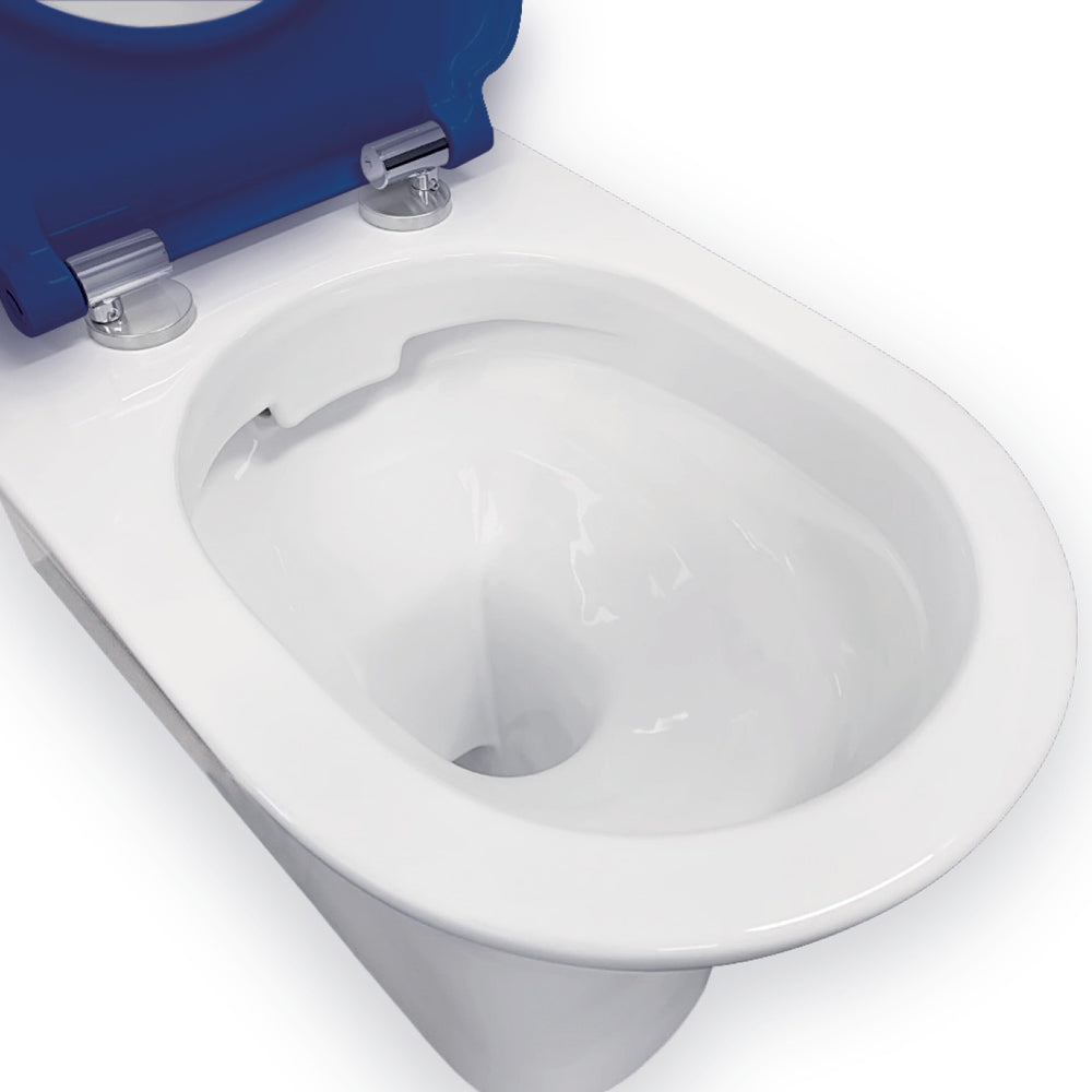 Delta Care Back-to-Wall Toilet Suite, Gloss White with Blue Seat - Neche Interiors