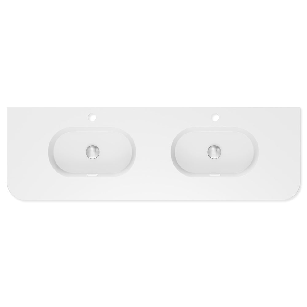 Lola Gloss Full Depth Curved Ceramic Basin Top Double Bowl 1500mm 1TH