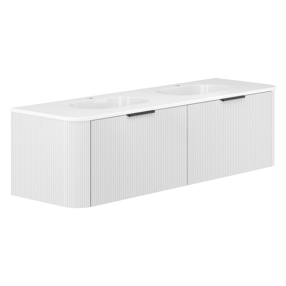 Lola Minka Curved Satin White Wall-Hung Vanity 1TH