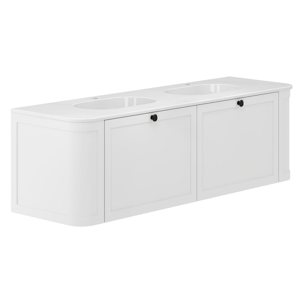 Lola Minka Curved Satin White Wall-Hung Vanity 1TH