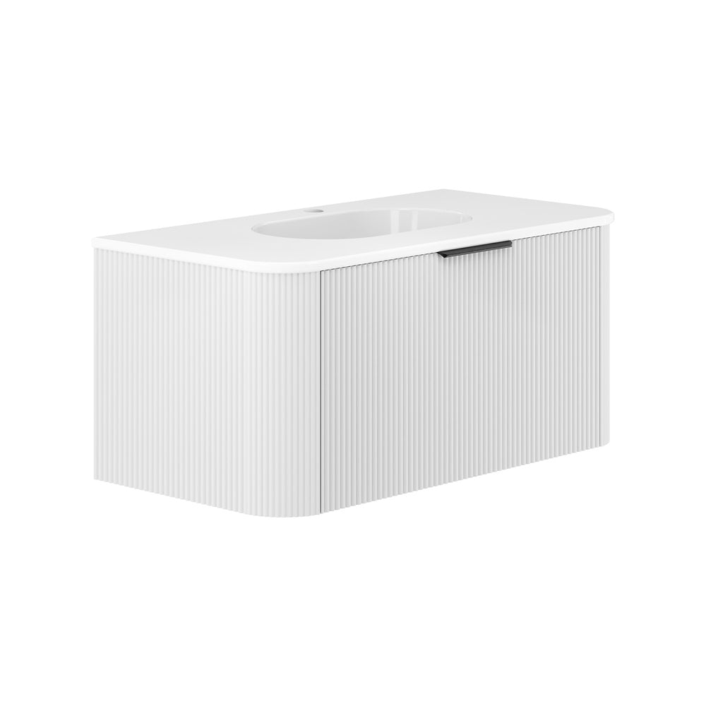 Lola Minka Curved Satin White Wall-Hung Vanity 1TH