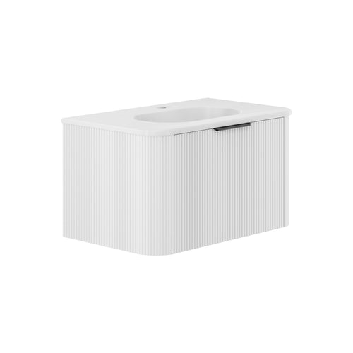 Lola Matte Minka Curved Satin White 750 Wall-Hung Vanity 1TH