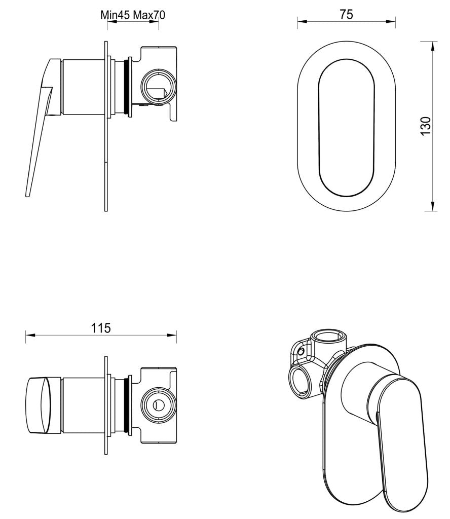 Lantra Shower Mixer - Oval Plate - TRIM KIT ONLY - Neche Interiors