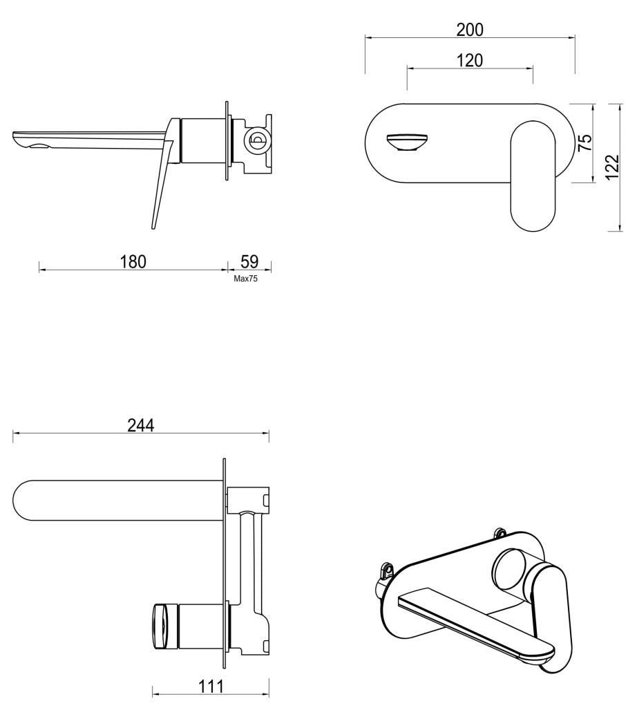 Lantra Wall-Spout Combo - 1P - TRIM KIT ONLY - Neche Interiors
