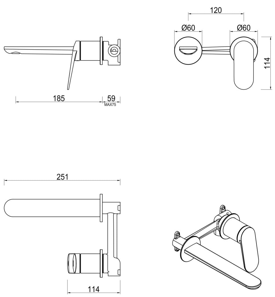 Lantra Wall-Spout Combo - 2P - TRIM KIT ONLY - Neche Interiors