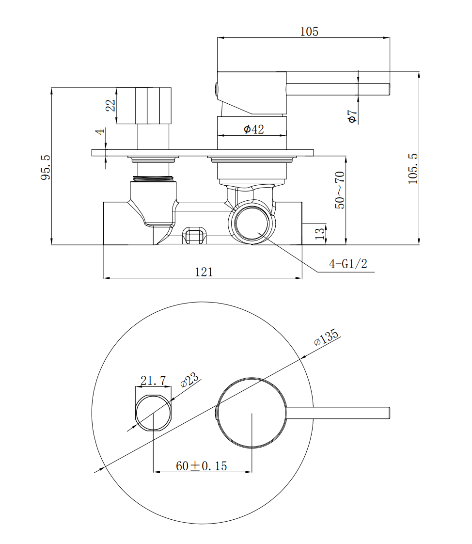 Otus Slimline Wall Mixer With Diverter - Neche Interiors