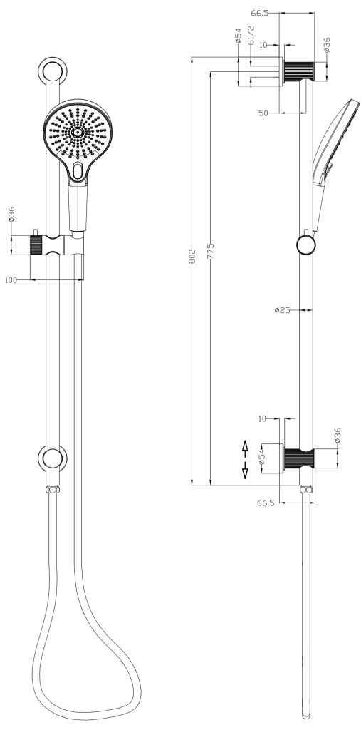 Mica Fluted Shower Rail - Inbuilt Inlet - Neche Interiors