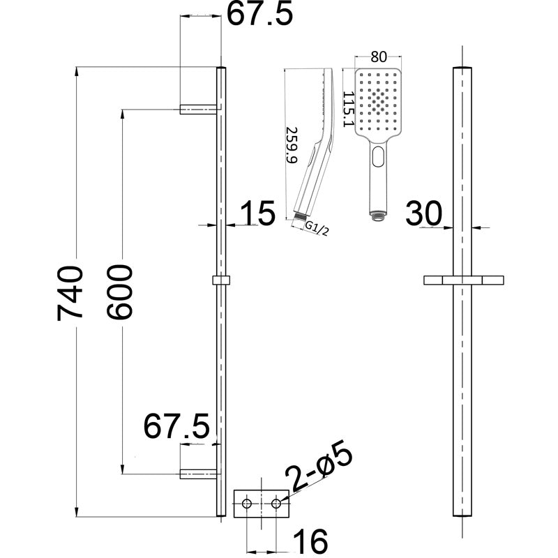 Cresta Single Shower Rail - Neche Interiors
