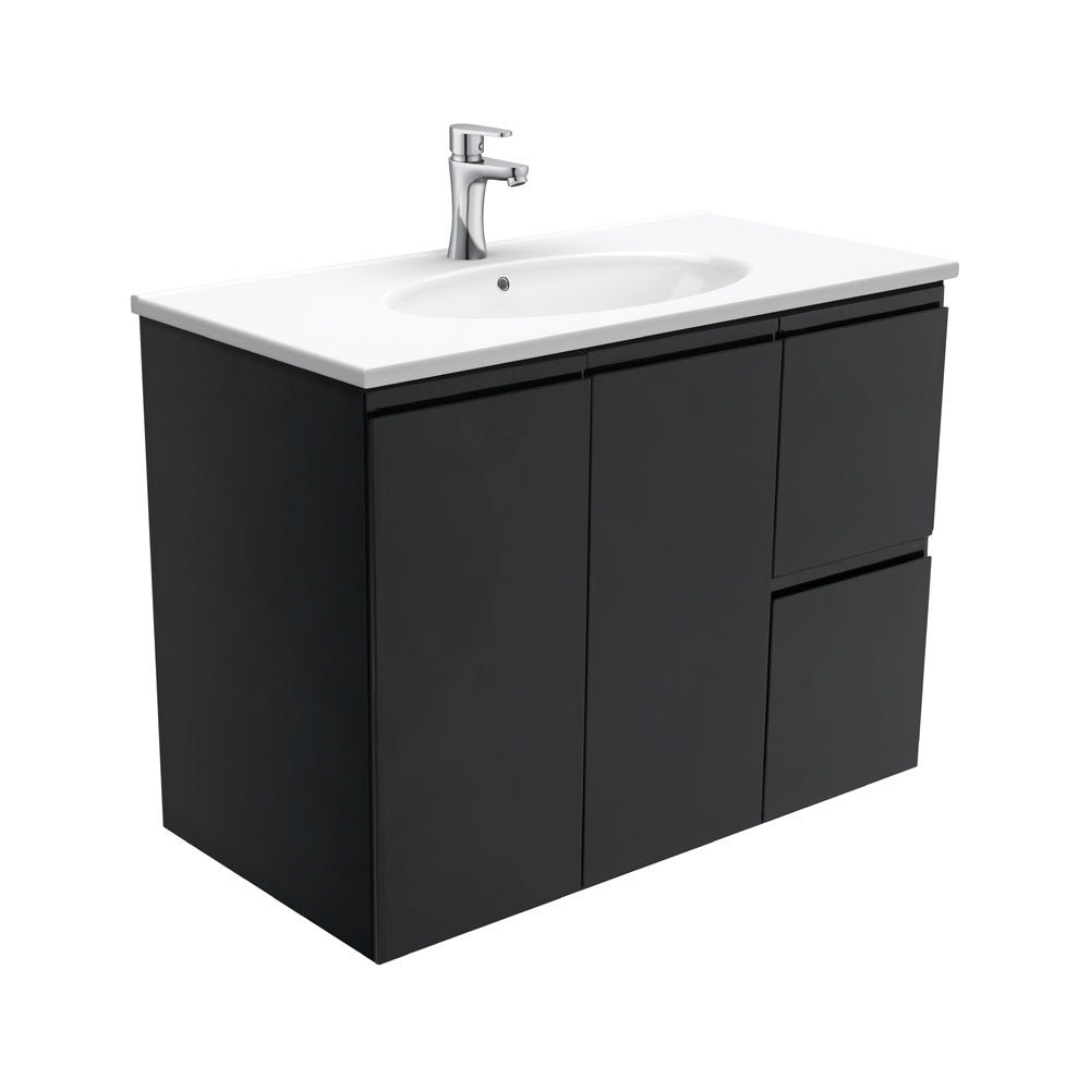 Rotondo Fingerpull Satin Black Wall-Hung Vanity