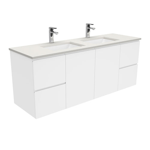 Sarah Roman Sand Undermount Double Bowl 1500 Fingerpull Gloss White Wall-Hung Vanity