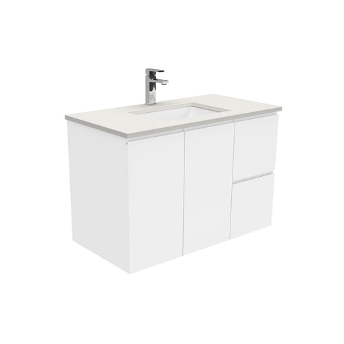 Sarah Roman Sand Undermount 900 Fingerpull Gloss White Wall-Hung Vanity, Right Drawers