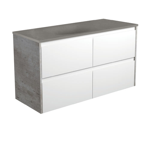 Satori Amato 1200 Satin White Wall-Hung Vanity, Industrial Panels
