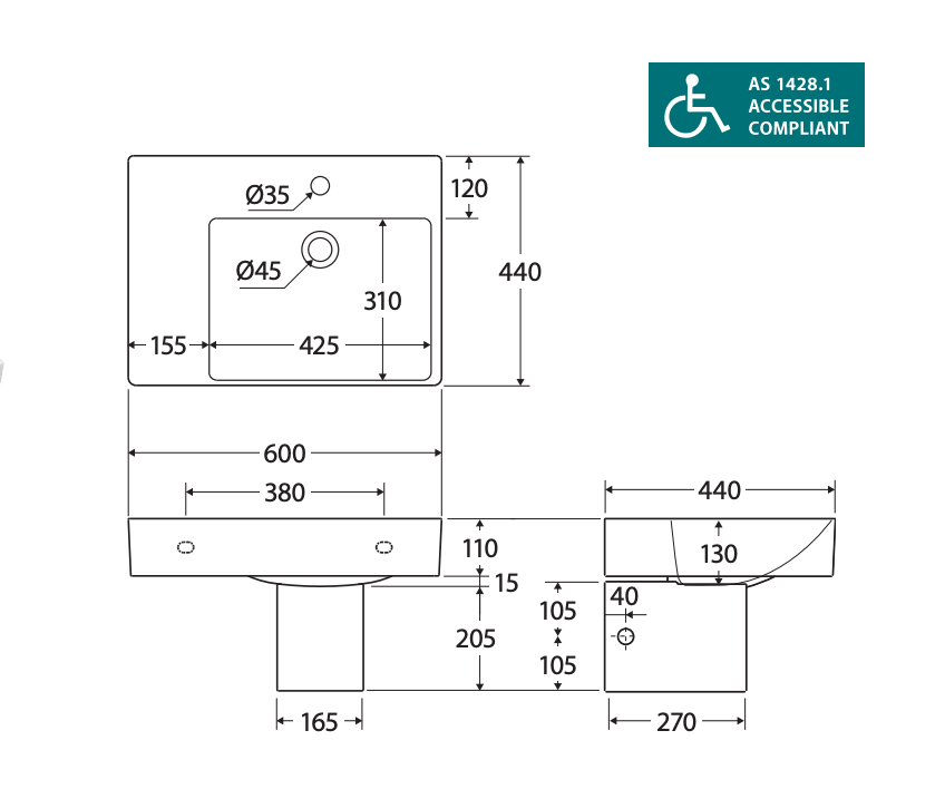 Tono Care Wall Basin with Integral Shroud