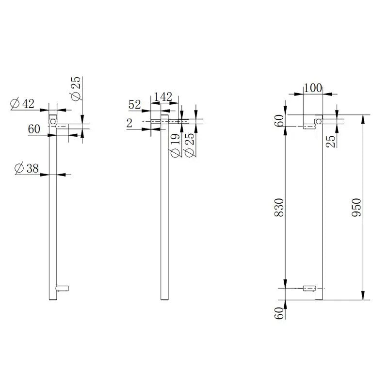 Round Vertical Electric Heated Towel Rail Single Bar