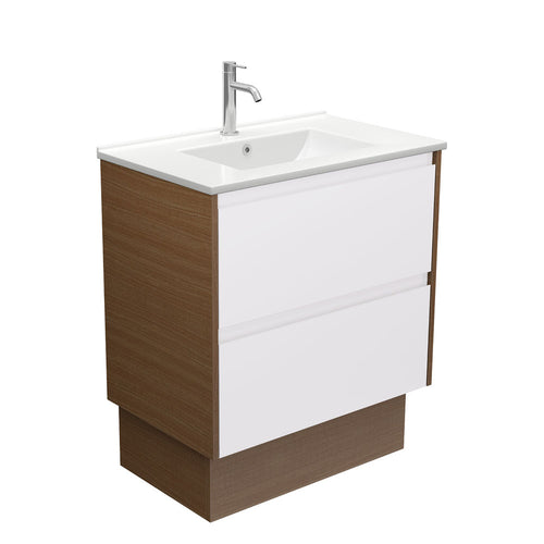 Dolce Amato 750 Satin White Vanity on Kick, Walnut Panels