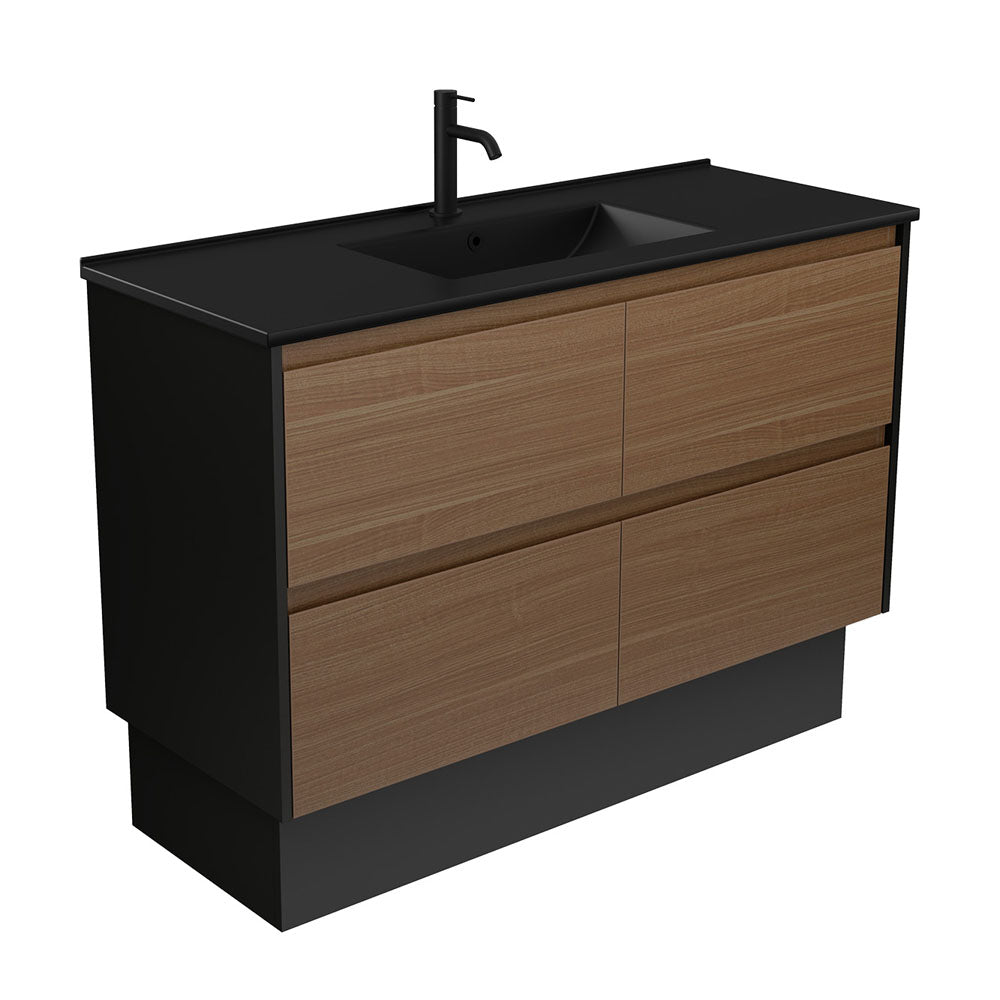 Dolce Matte Black Amato Walnut Vanity on Kick