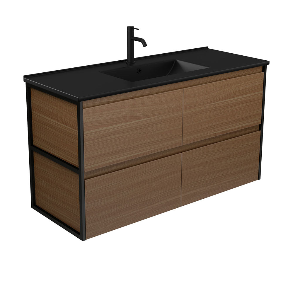 Dolce Matte Black Amato Walnut Wall-Hung Vanity