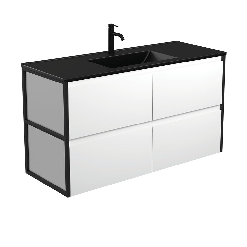 Dolce Matte Black Amato Satin White Wall-Hung Vanity