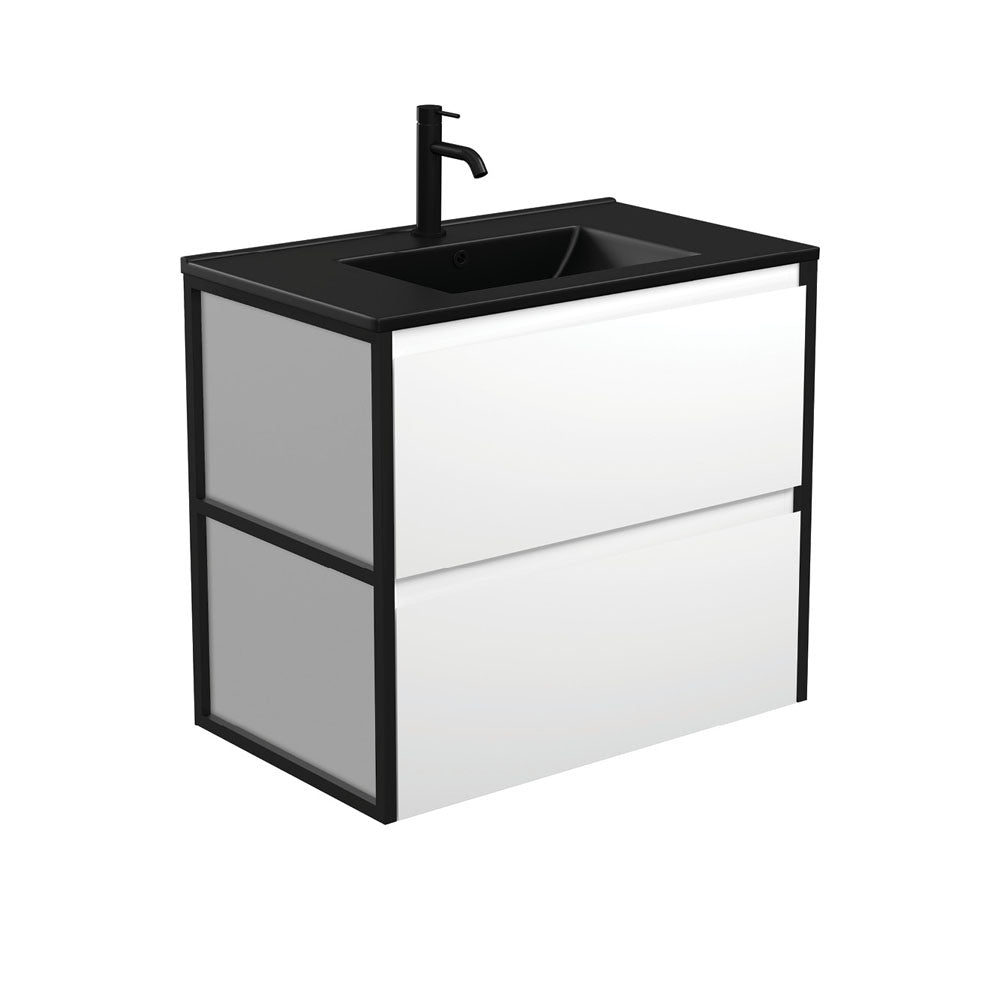 Dolce Matte Black Amato Satin White Wall-Hung Vanity