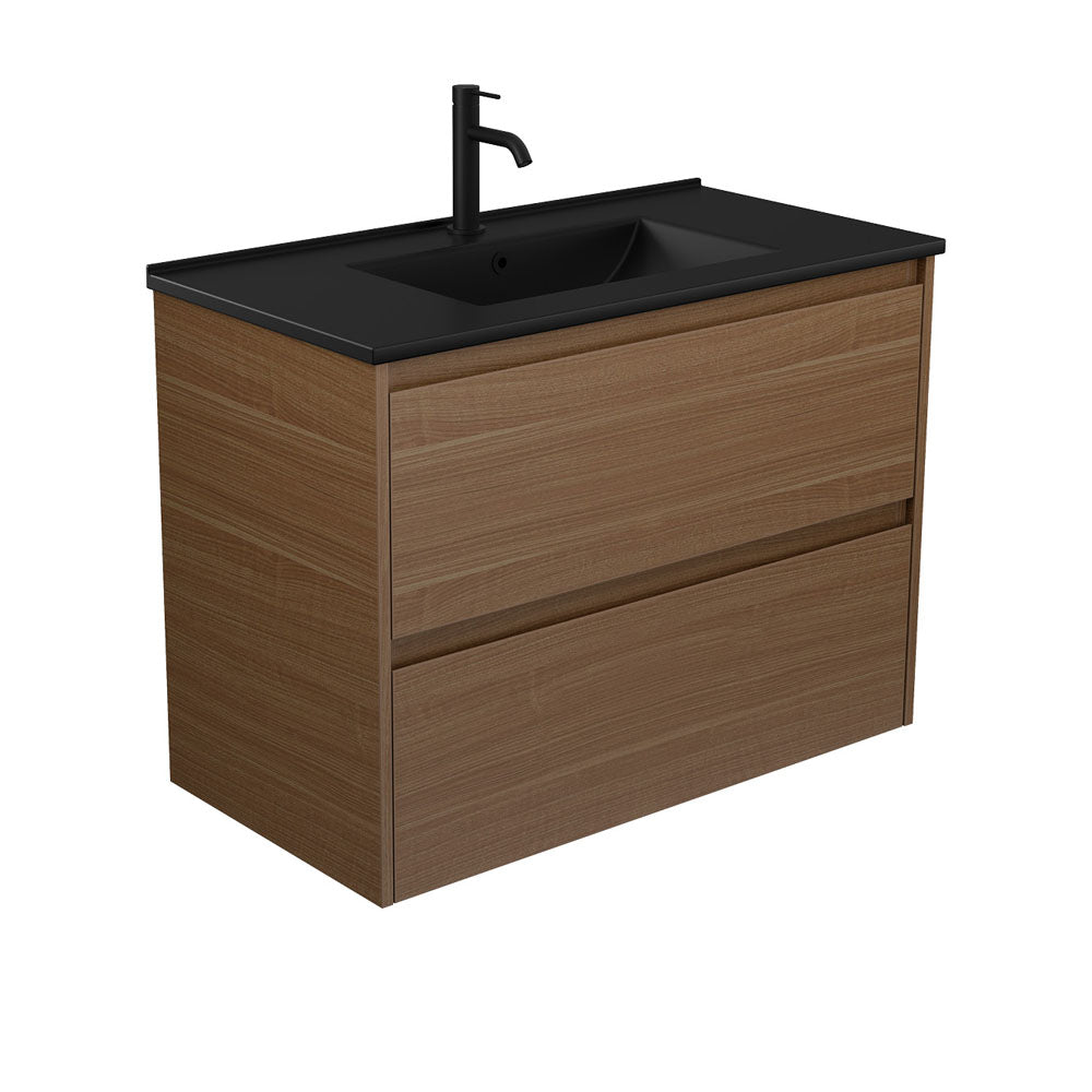 Dolce Matte Black Amato Walnut Wall-Hung Vanity