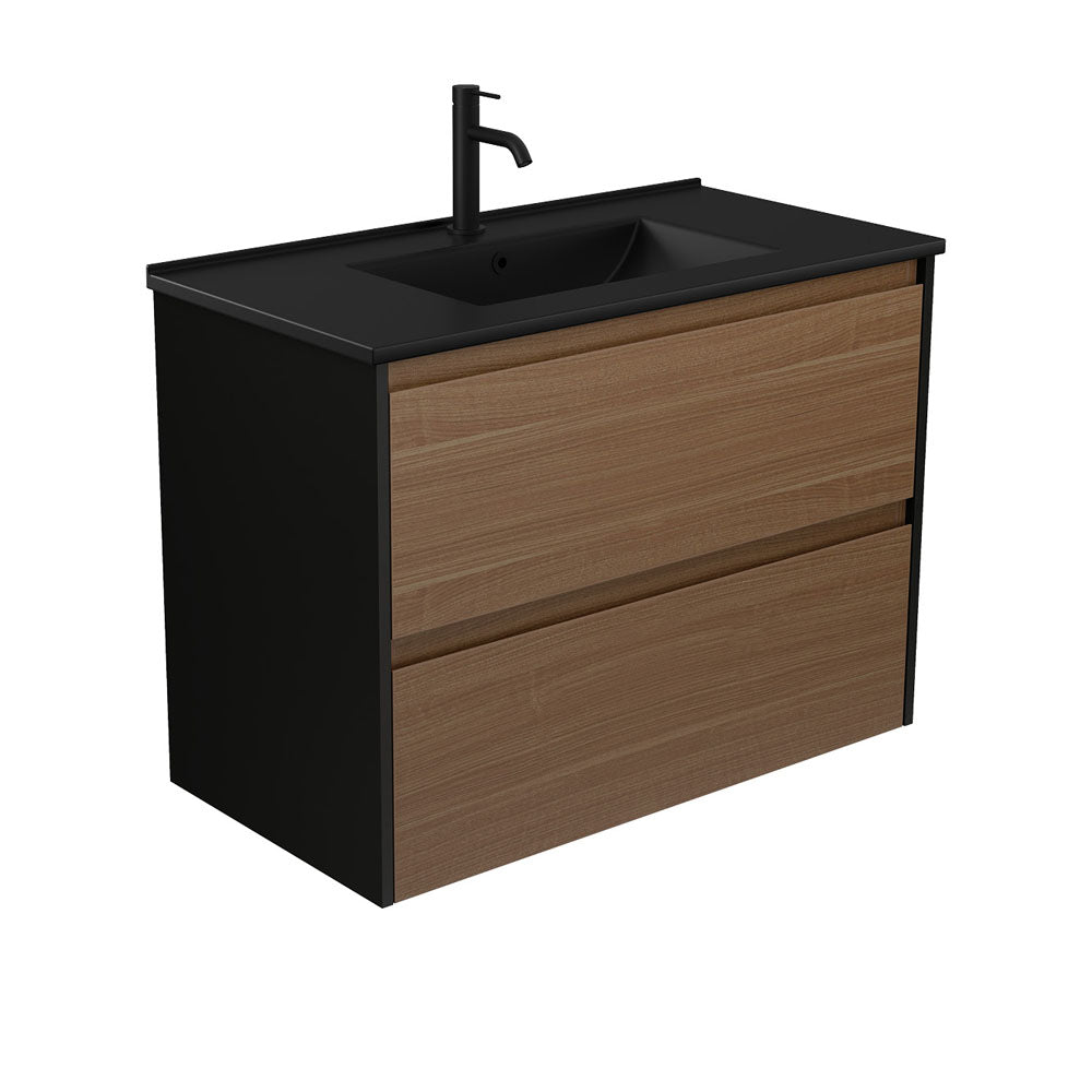 Dolce Matte Black Amato Walnut Wall-Hung Vanity