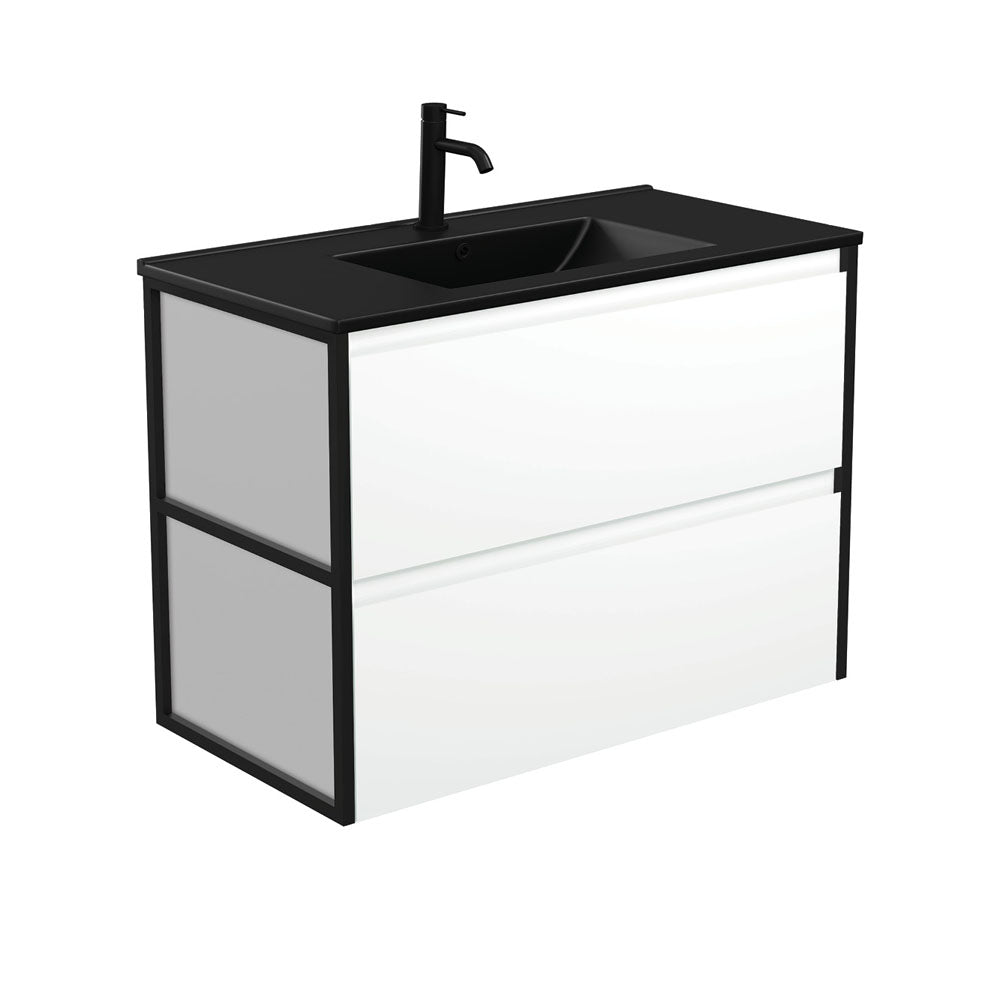 Dolce Matte Black Amato Satin White Wall-Hung Vanity