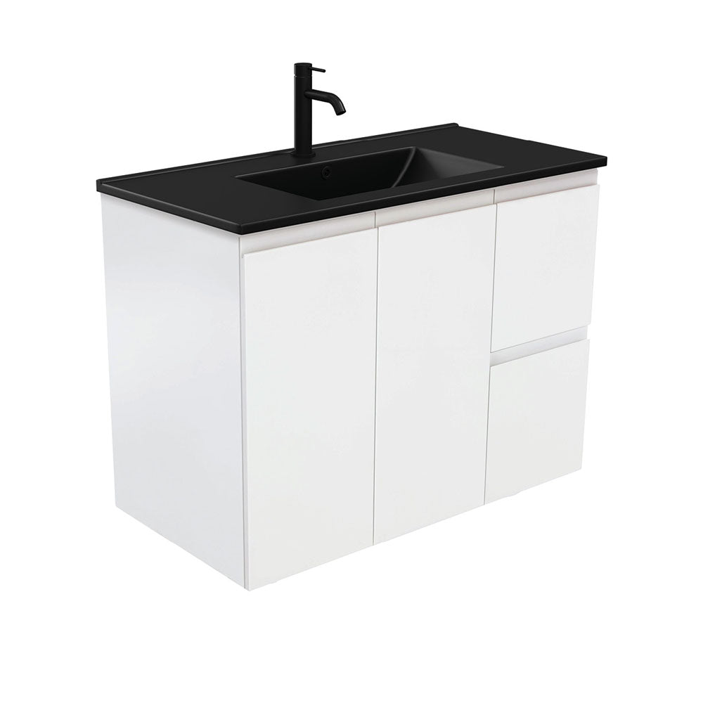Dolce Matte Black Fingerpull Satin White Wall-Hung Vanity