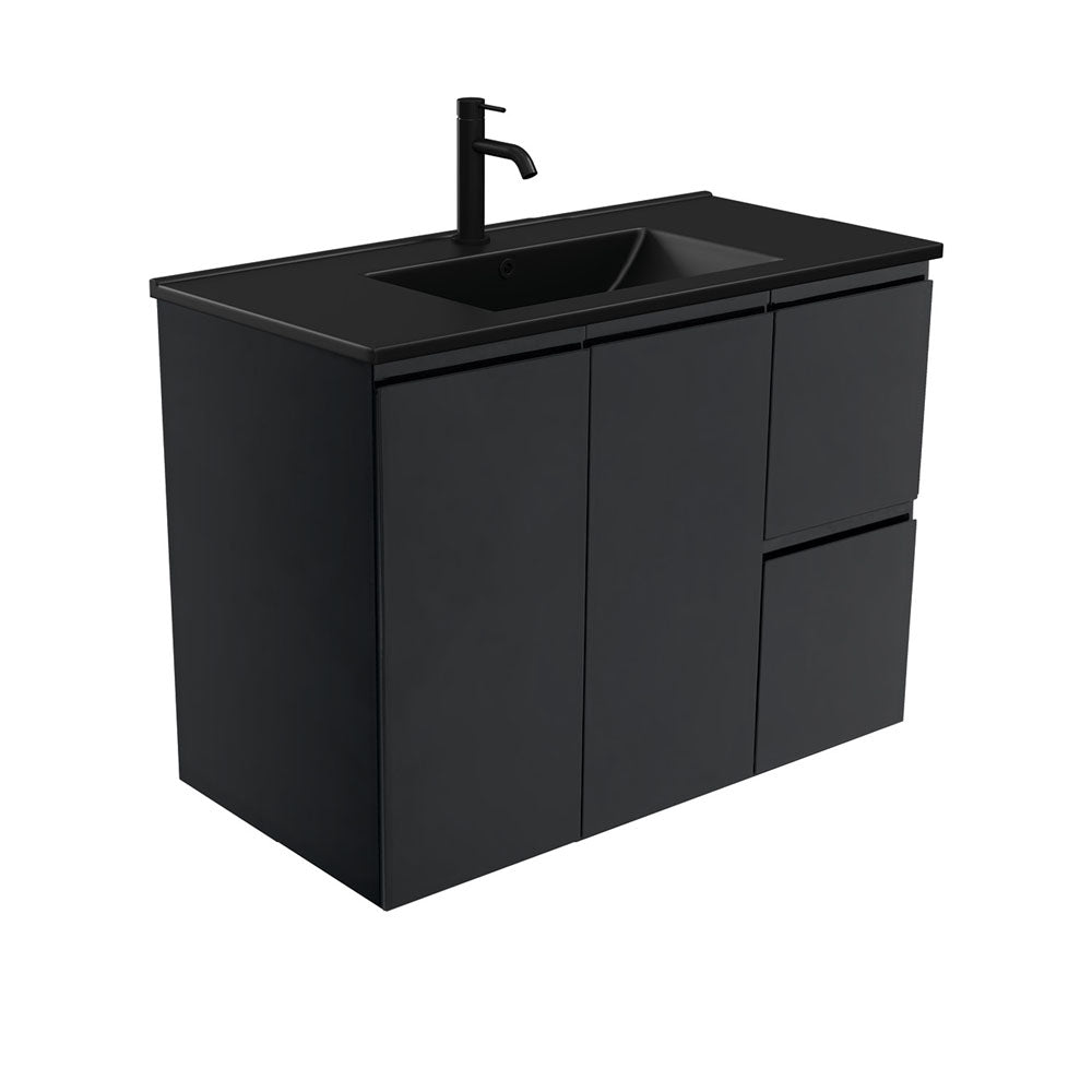 Dolce Matte Black Fingerpull Satin Black Wall-Hung Vanity