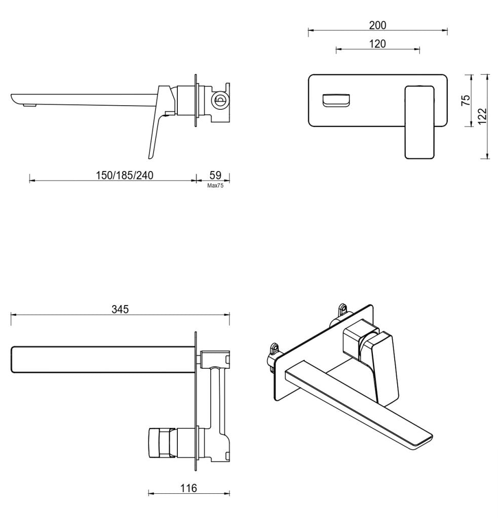 Tiago Wall-Spout Combo - 1P - TRIM KIT ONLY - Neche Interiors