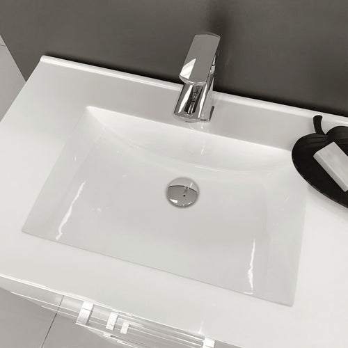 Vanessa Amato 750 Walnut Wall-Hung Vanity, Satin Black Panels