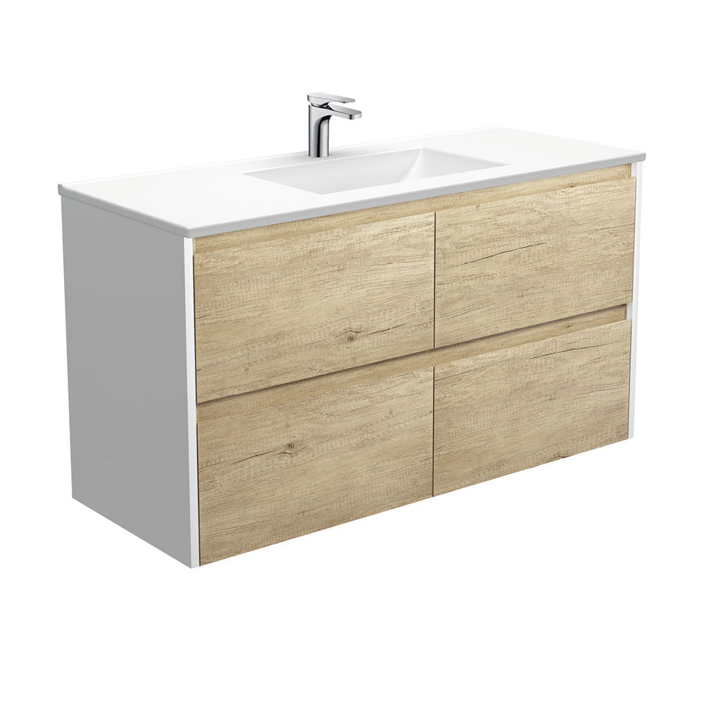 Vanessa Amato 1200 Scandi Oak Wall-Hung Vanity, Satin White Panels