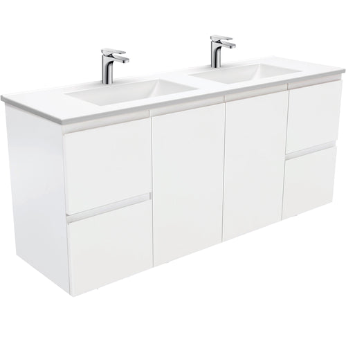 Vanessa Fingerpull Satin White 1500 Double Bowl Wall-Hung Vanity
