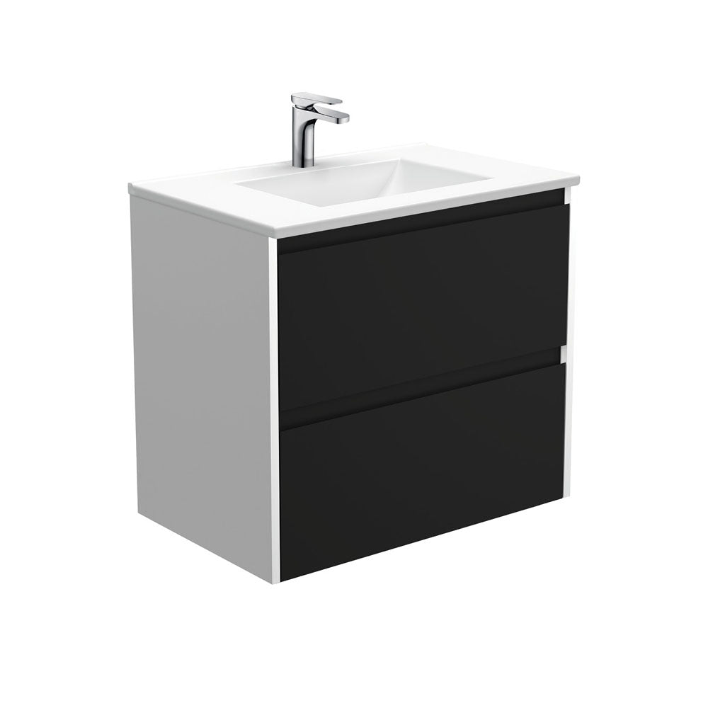 Vanessa Amato 750 Satin Black Wall-Hung Vanity, Satin White Panels