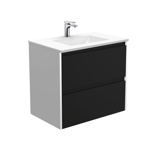 Vanessa Amato 750 Satin Black Wall-Hung Vanity, Satin White Panels