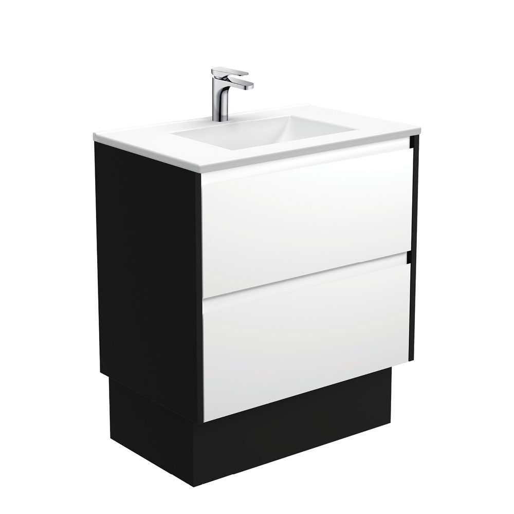 Vanessa Amato 750 Satin White Vanity On Kick, Satin Black Panels