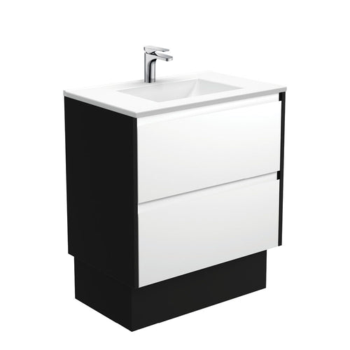 Vanessa Amato 750 Satin White Vanity On Kick, Satin Black Panels