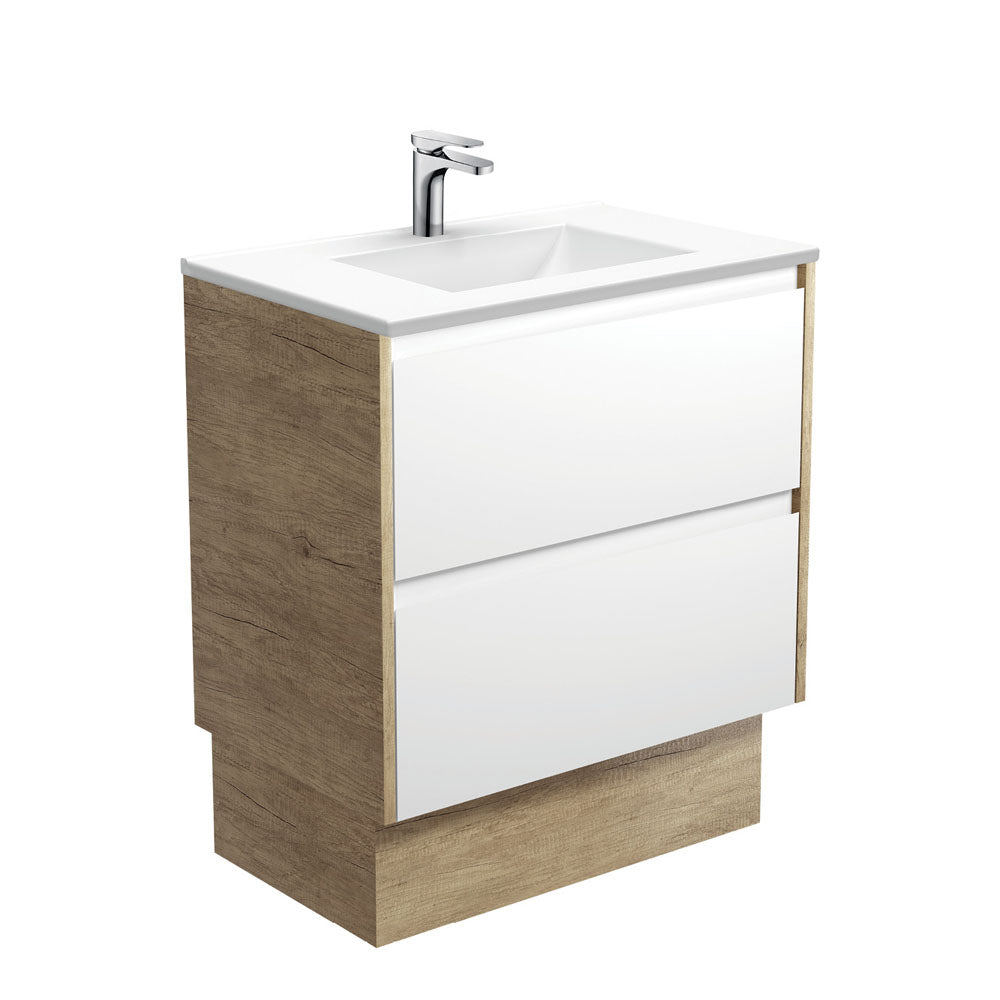Vanessa Amato 750 Satin White Vanity On Kick, Scandi Oak Panels