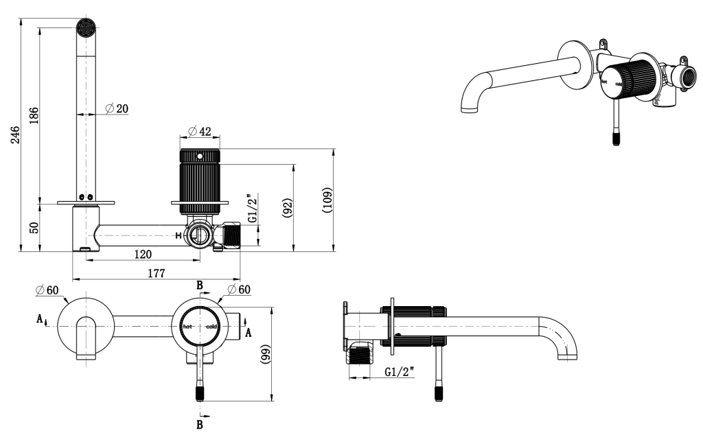 Mica Fluted Wall-Spout Combo - Neche Interiors