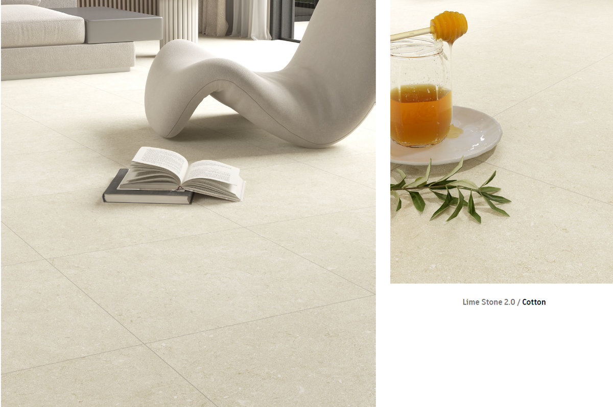 Bellavista Lims Cotton Flow 600 x 600 mm limestone-look tiles