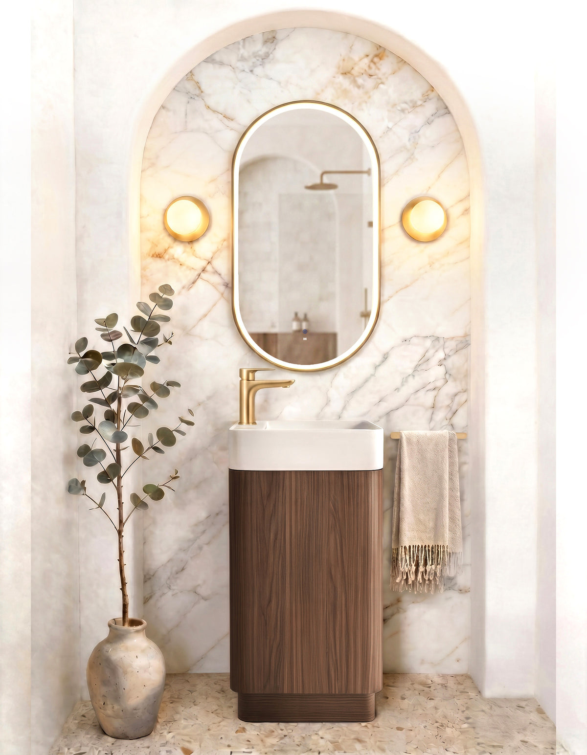 Otti Maxi Space Saver Sable Walnut Curved Floor Standing Vanity