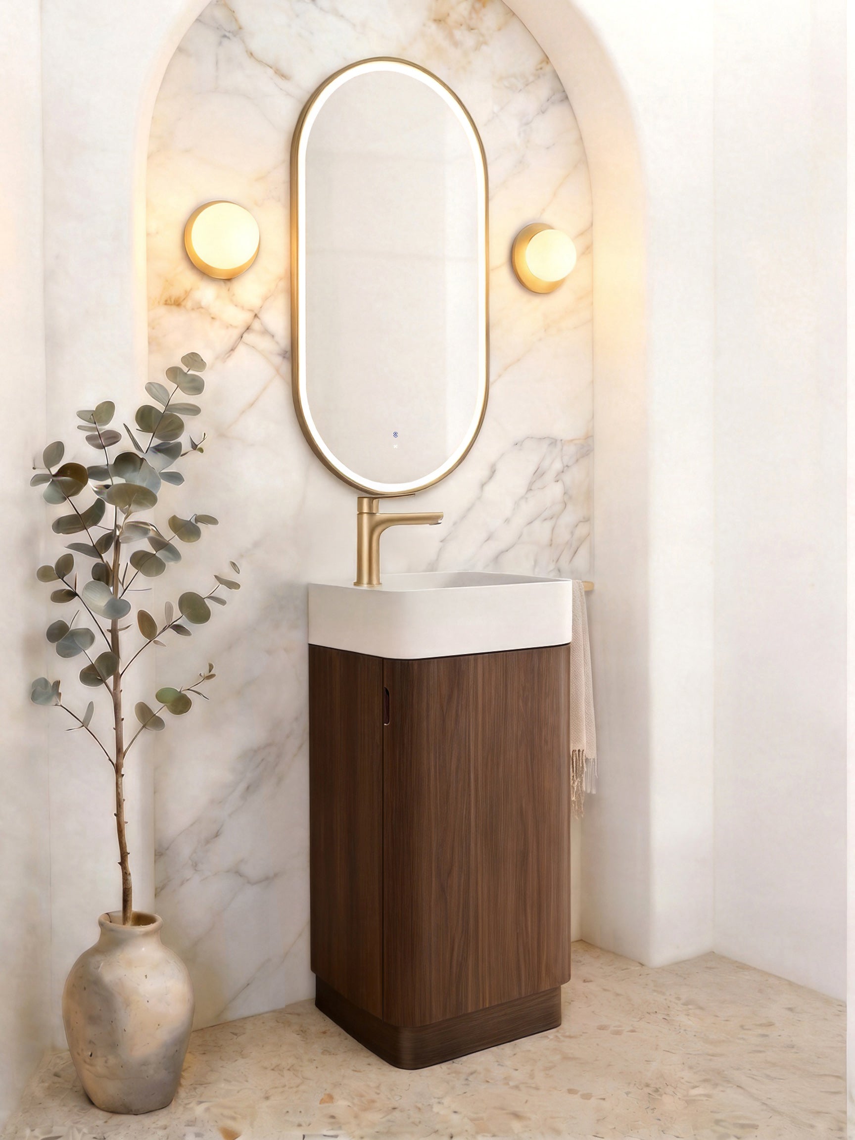 Otti Maxi Space Saver Sable Walnut Curved Floor Standing Vanity