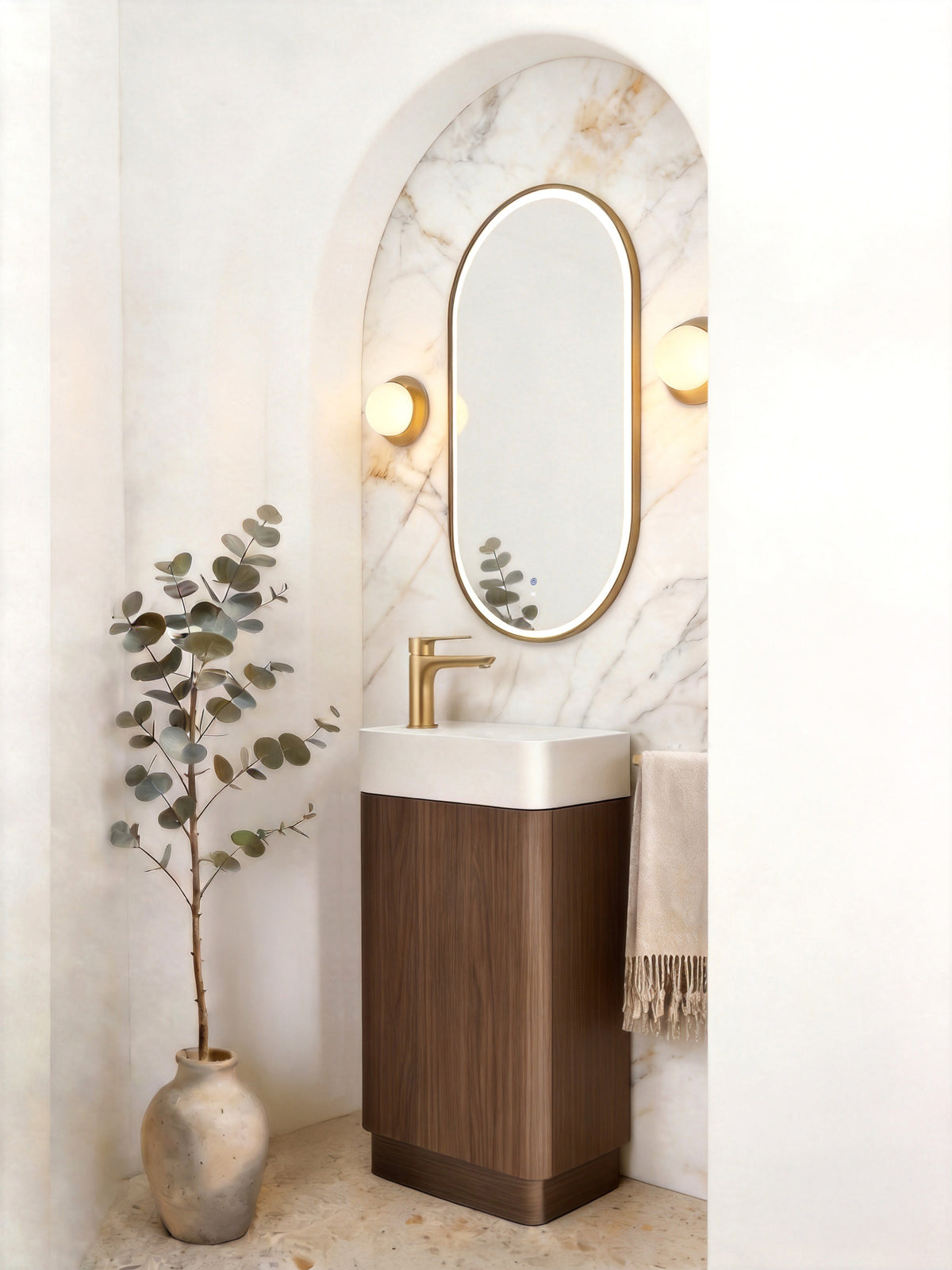 Otti Maxi Space Saver Sable Walnut Curved Floor Standing Vanity