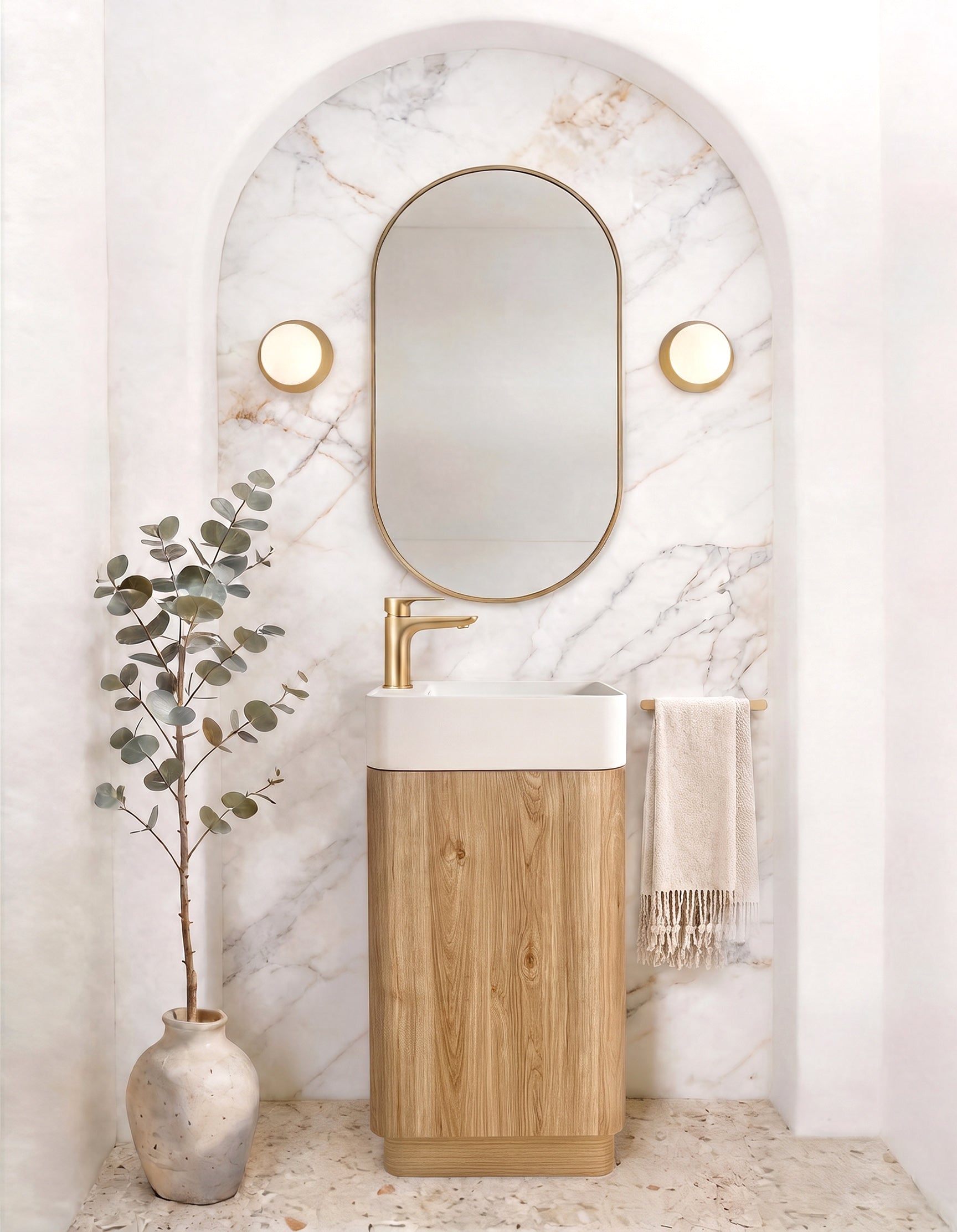 Otti Maxi Space Saver Woodland Oak Curved Floor Standing Vanity